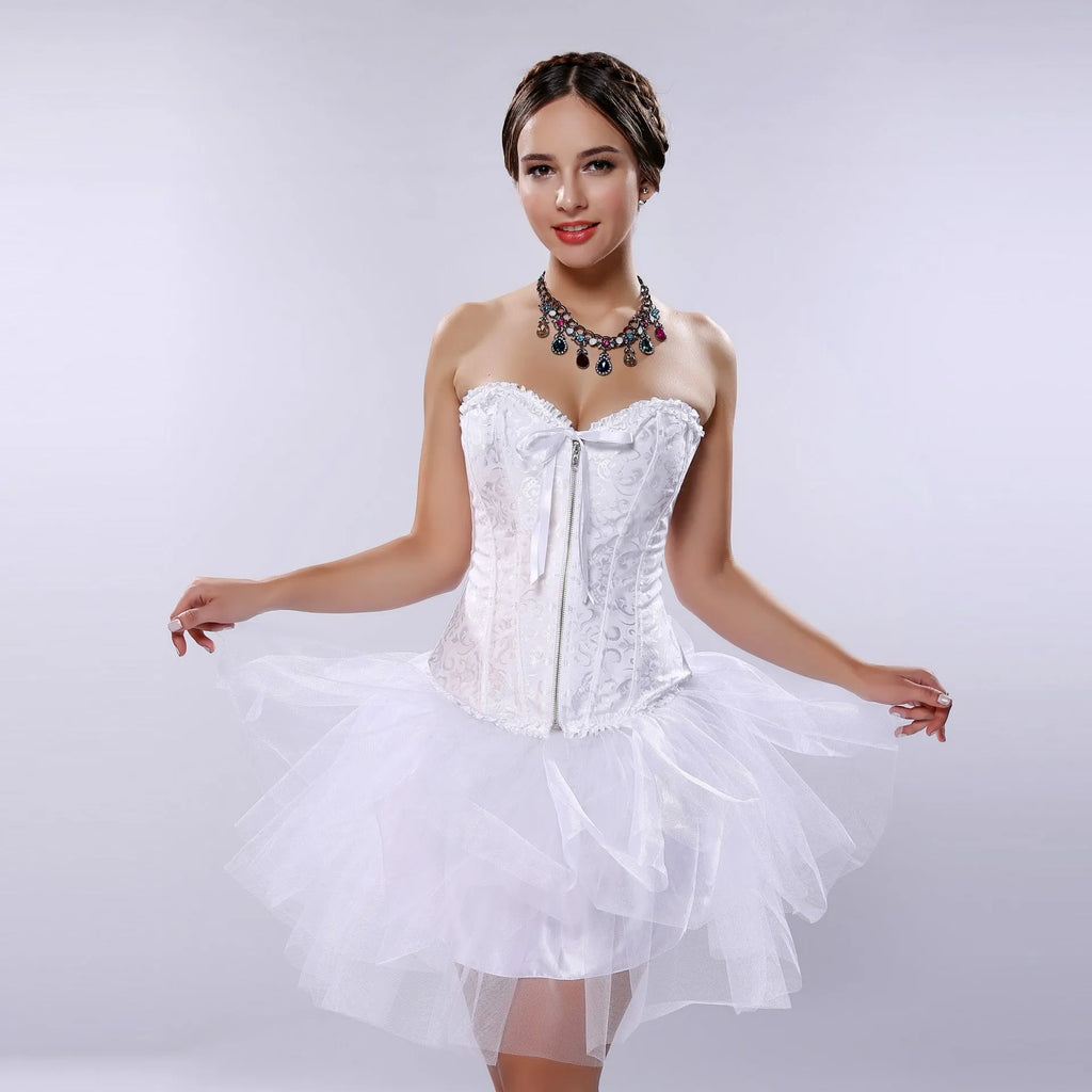 Women's front zip jacquard corset in spandex for waist support and shaping