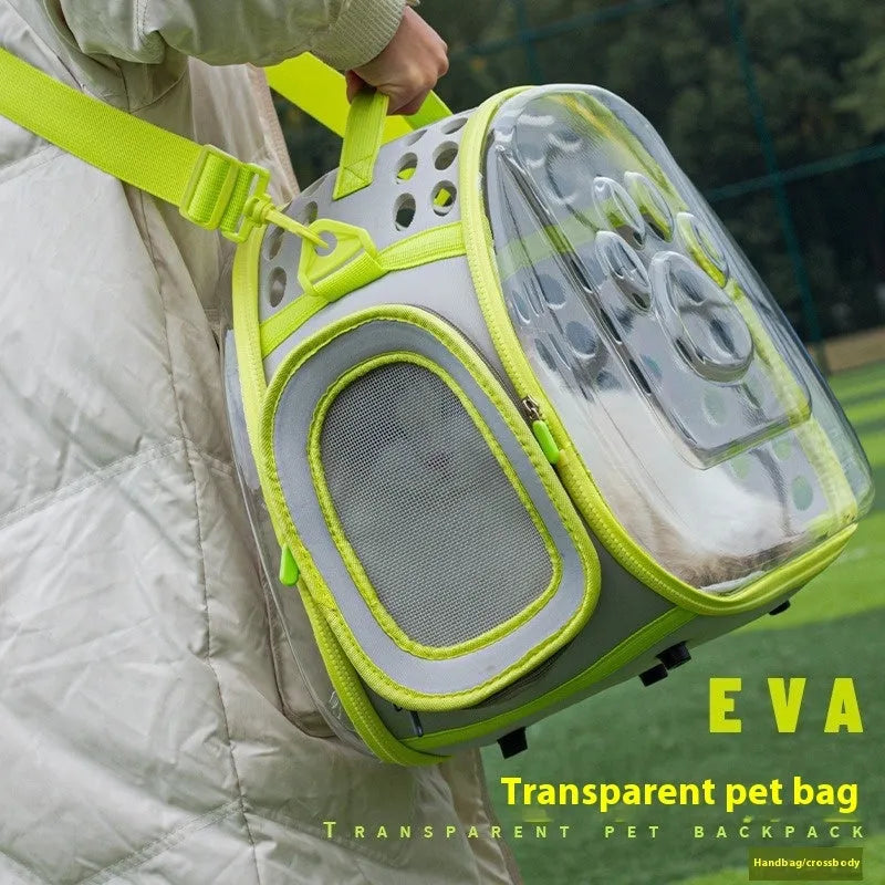 Large transparent hard-shell cat backpack carrier in a choice of colours for pets up to 9kg.