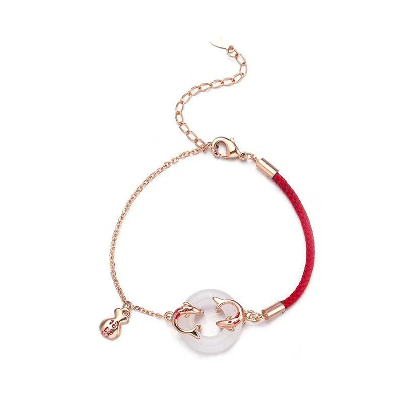 Festive koi women's bracelet with fishtail pattern and red rope closure in Japanese South Korean style