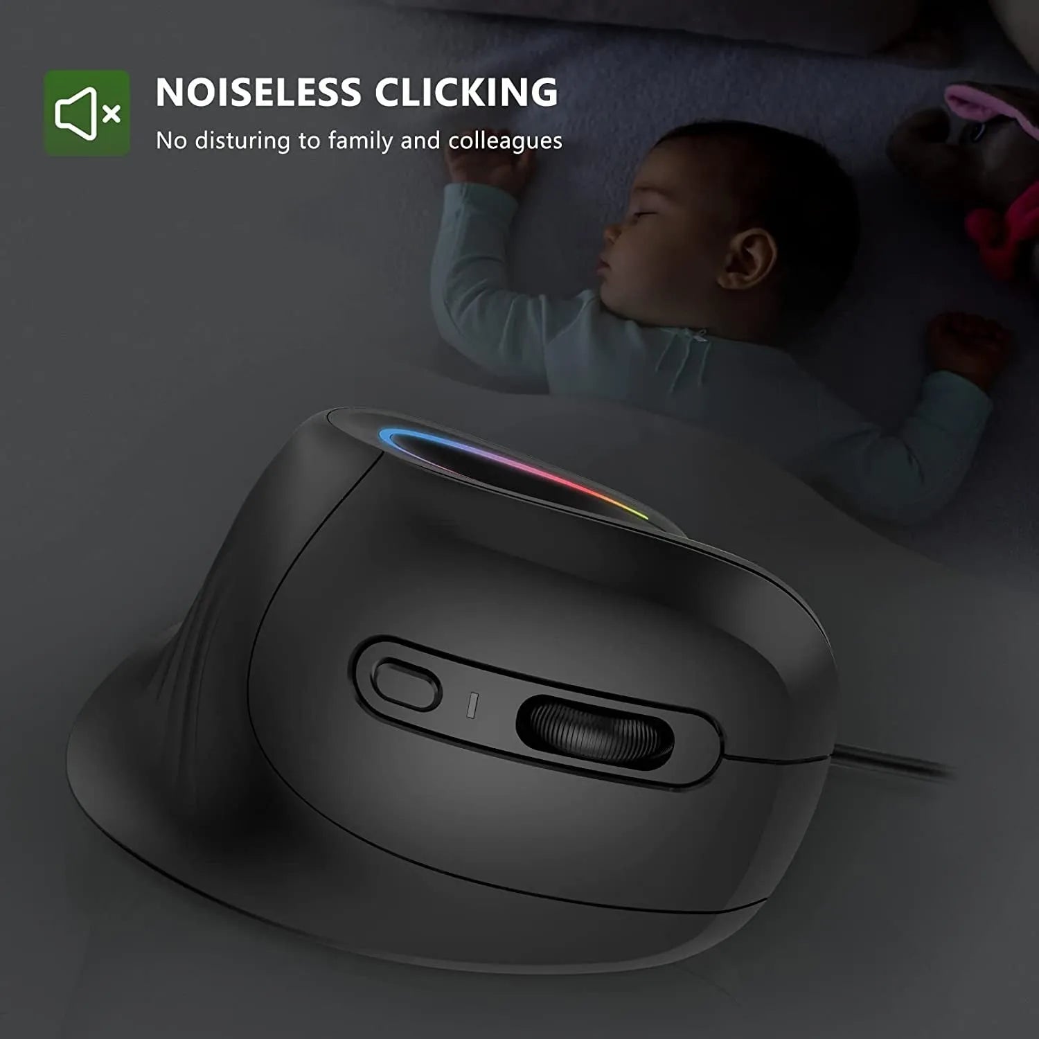 SeenDa black vertical ergonomic wireless mouse with charging cable and adapter