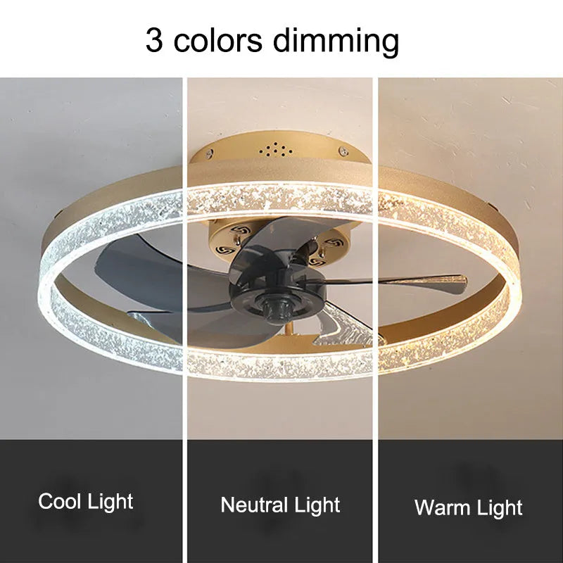 Nordic style ceiling fan lamp with remote control in coffee gold finish