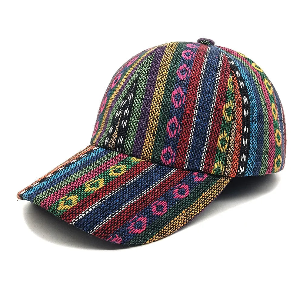 Women's beige Bohemian-style dome crown baseball cap made from polyester fabric.