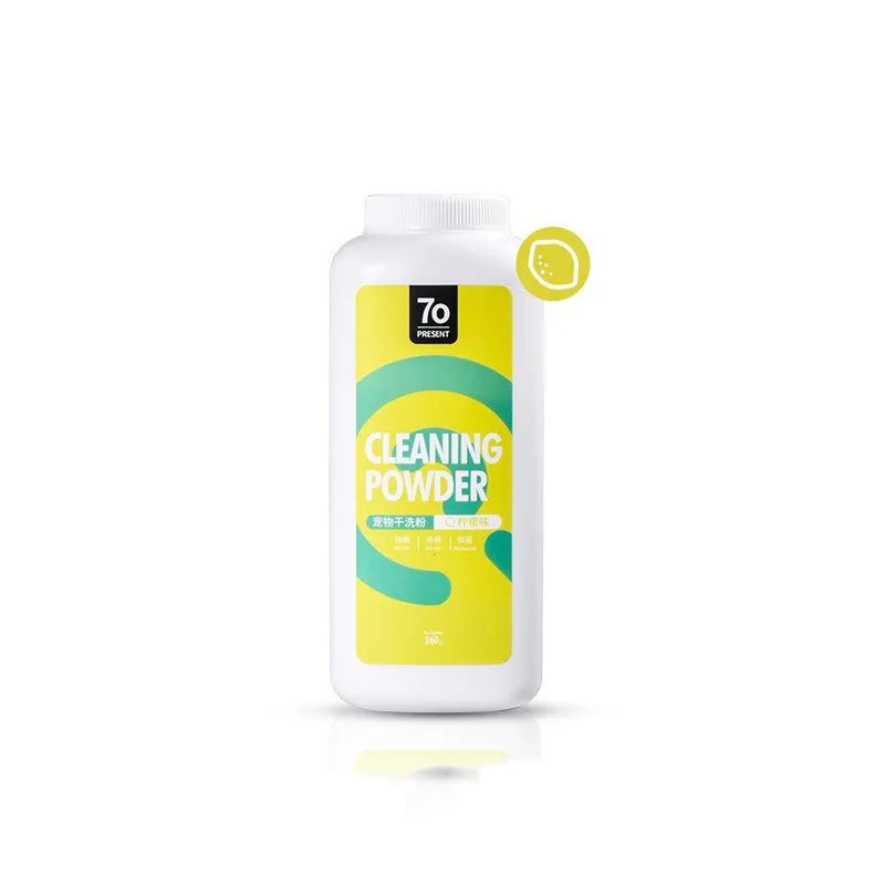 260g dog dry cleaning powder container measuring 15.5x5x6cm with three fragrance options