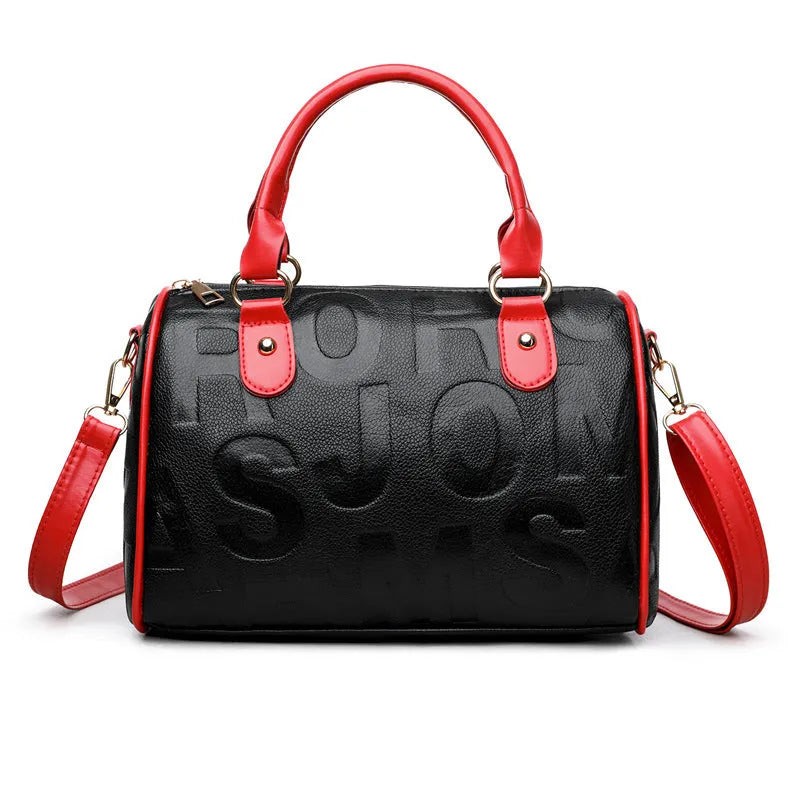 Brown cylindrical crossbody bag with three shoulder straps showing authentic leather texture