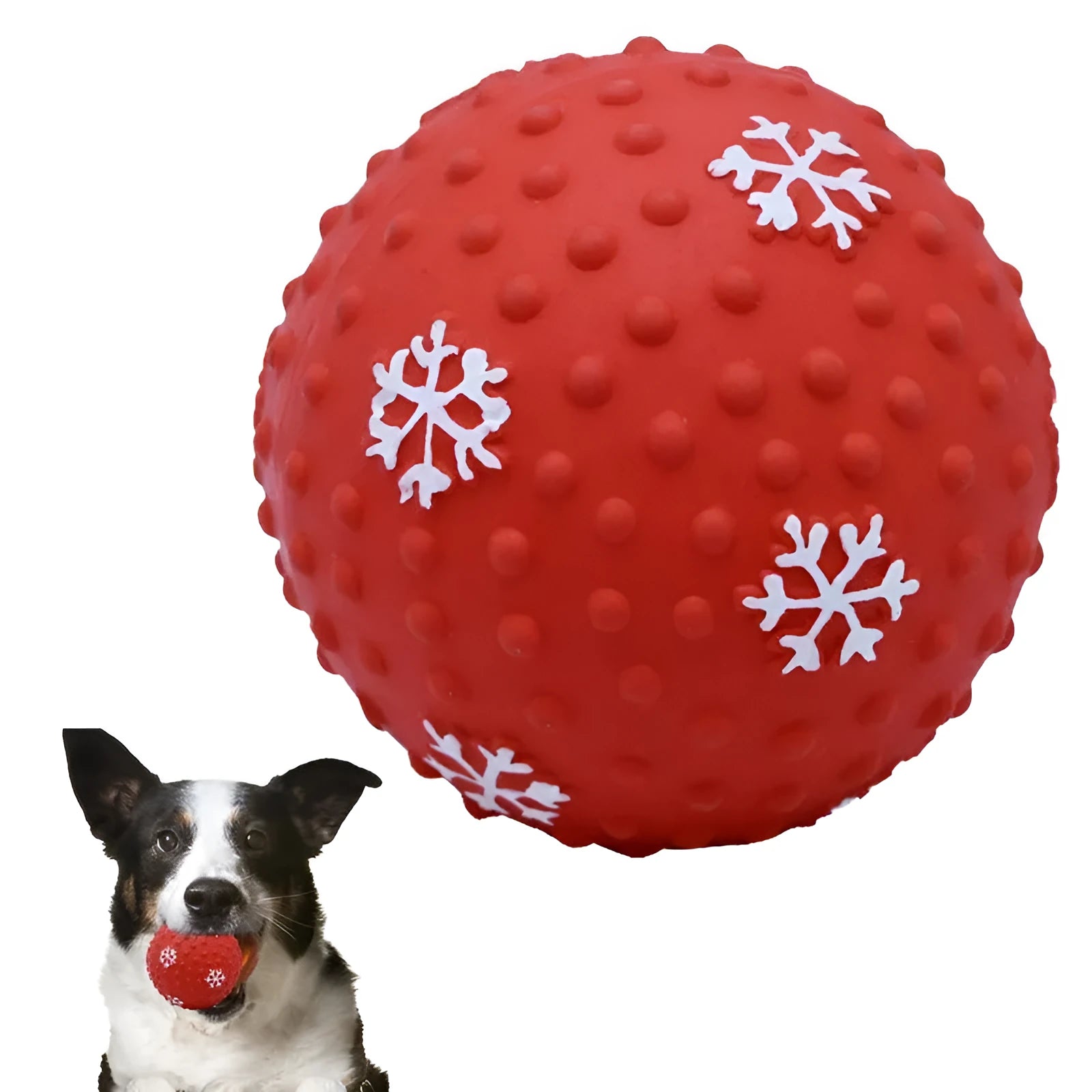 Red and green Christmas dog toy balls with snowflake patterns for small medium dogs