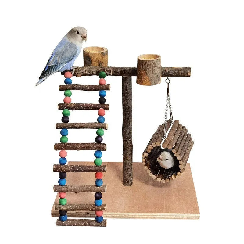 Solid wood parrot station training shelf with six size options for perching and feeding