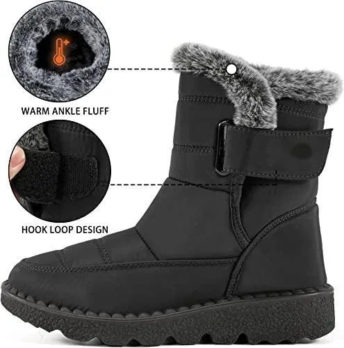 Winter snow boots waterproof Velcro platform boots with imitation rabbit fur lining, grey, side view