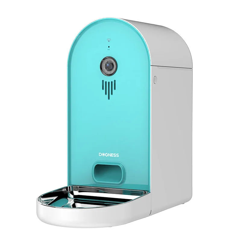 Smart pet feeder with automatic feeding and remote monitoring in Barbie pink ivory white colour