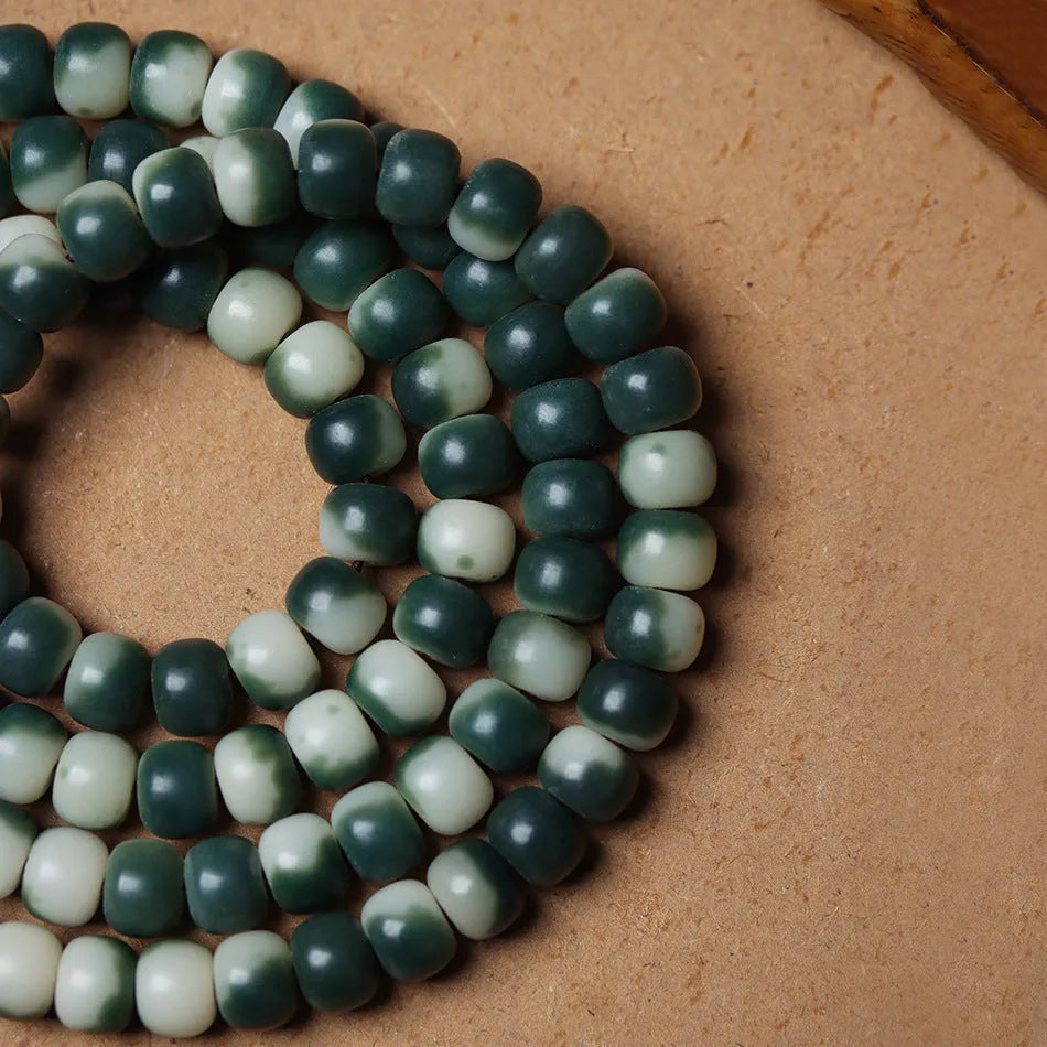 Lotus white jade Bodhi beads bracelet with floating flowers landscape pattern in ethnic style