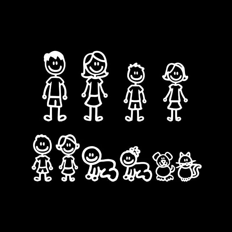 Big family cartoon car sticker in PET material strong adhesion 38.3x29.5cm