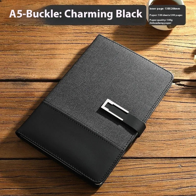 A5 notebook with pu leather cover in multiple colour options including brown, black, green, blue, and red.