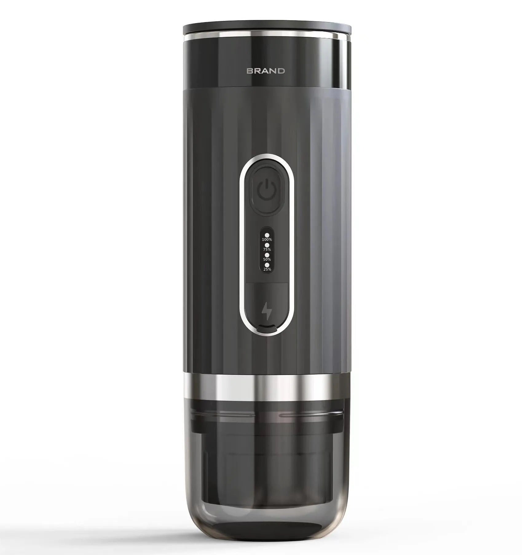 Black portable coffee machine with K cup capsule compatibility for outdoor camping and vehicle use