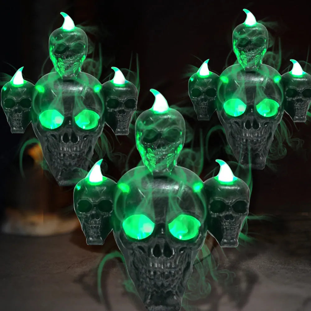 Halloween skull ornament with LED light flameless skeleton candle golden silver 14x12x9cm