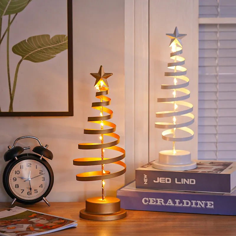 Metal Christmas tree table light with warm white LED decoration in golden finish