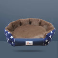 Round washable dog bed in grey with removable cover, suitable for small to large dogs, M to XXL sizes