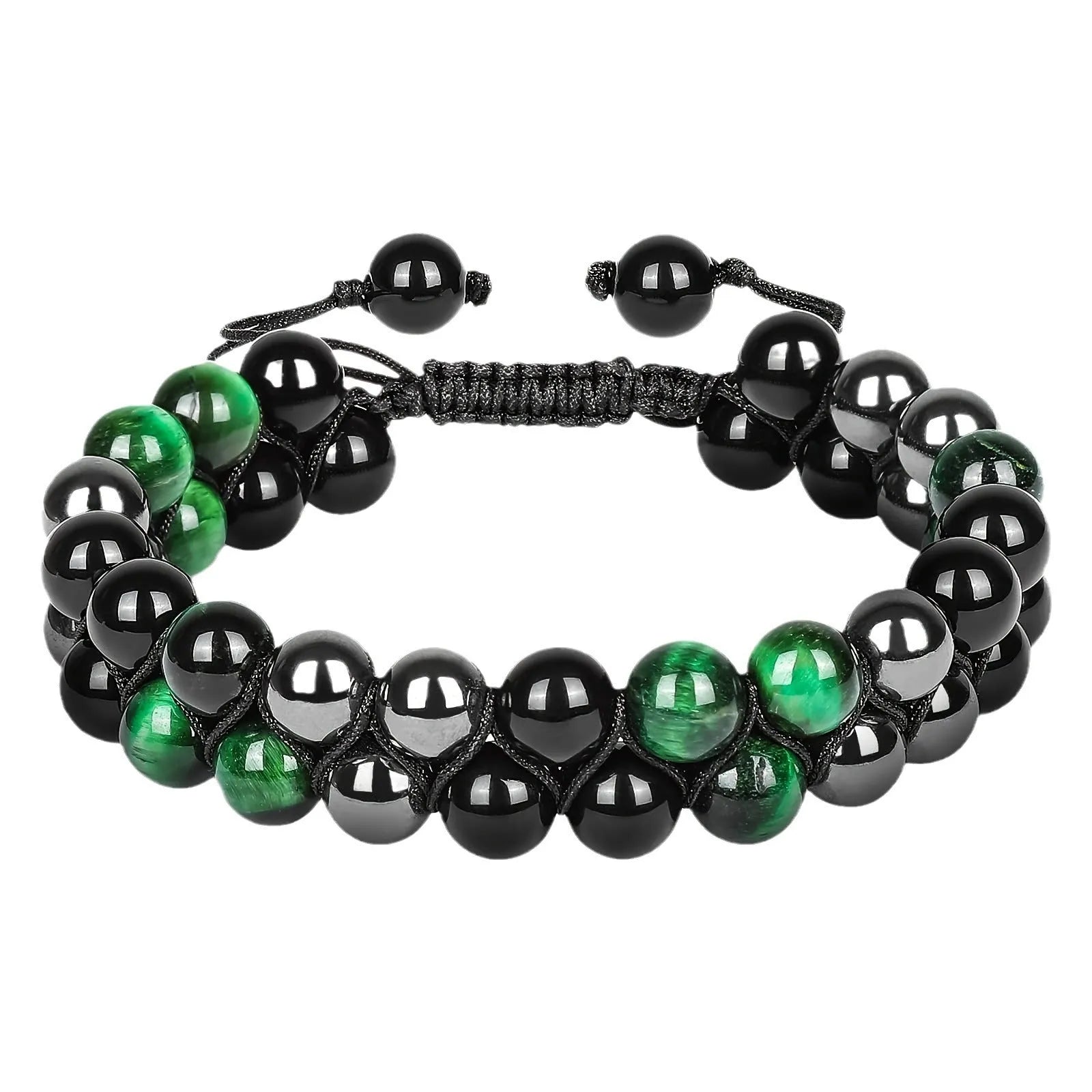 Handmade alloy bracelet with tiger's eye beads and an auspicious elephant charm in multiple colour options.