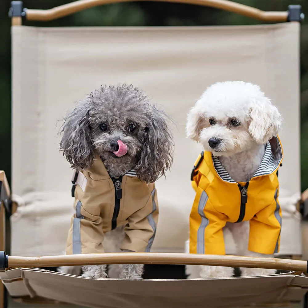 Pet waterproof raincoat in British style, polyester, khaki colour, for small to large dogs