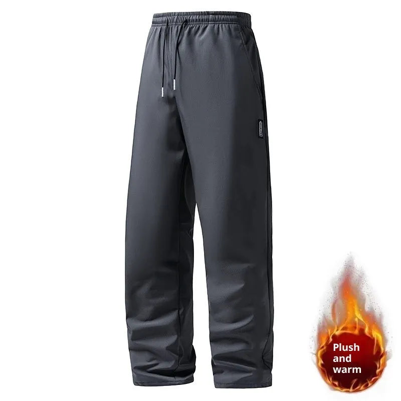 Korean style casual long straight trousers in dark gray, flat lay view, lint-free fabric, straight leg cut, sizes up to 5XL.