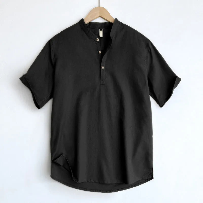 Men's short sleeve cotton linen blend t-shirt in solid colours with sizes M to 4XL
