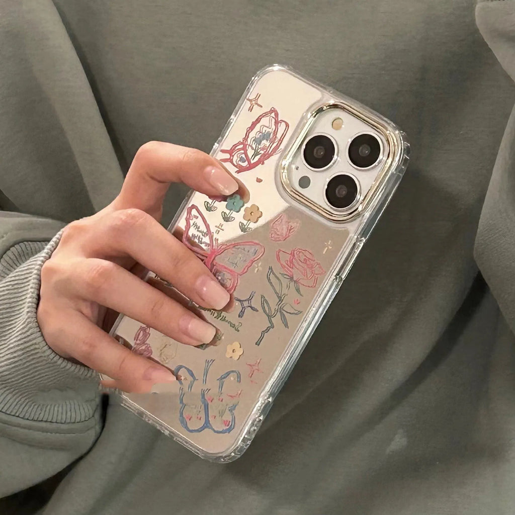 Silicone phone case with graffiti butterfly design and folding bracket for iPhone 12 Pro Max