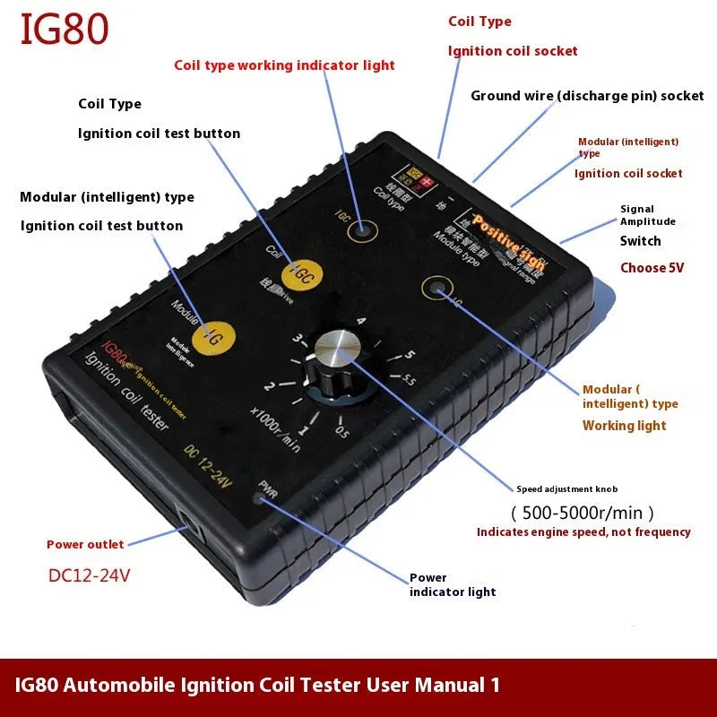 IG80 automobile ignition coil detector for gasoline and natural gas vehicle diagnostics