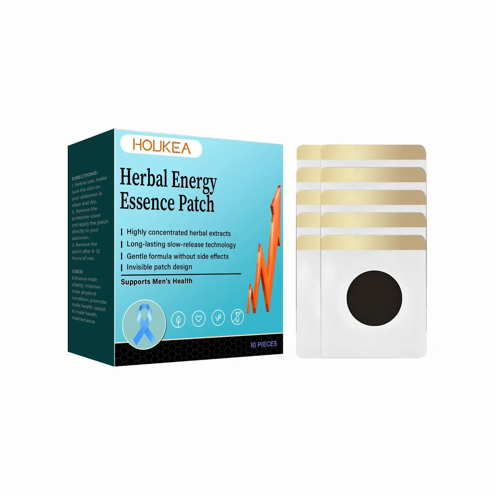 Pack of 10 herbal navel adhesive bandages containing moxa leaf and Asian ginseng.