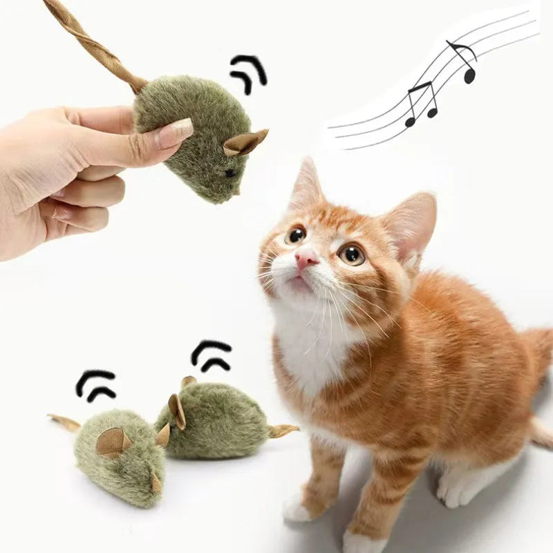 Funny plush mice cat toy with tail, soft flannel body, and lanyard for interactive play