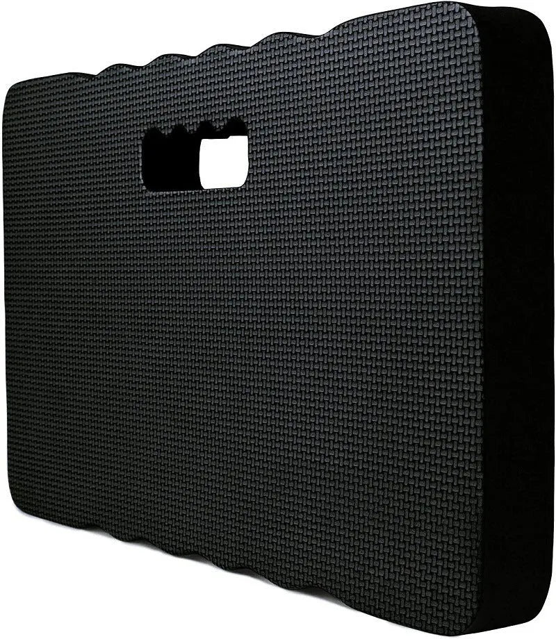 Blue EVA foam garden kneeler mat on grass, showing its 45cm length and 4cm thickness for kneeling comfort.