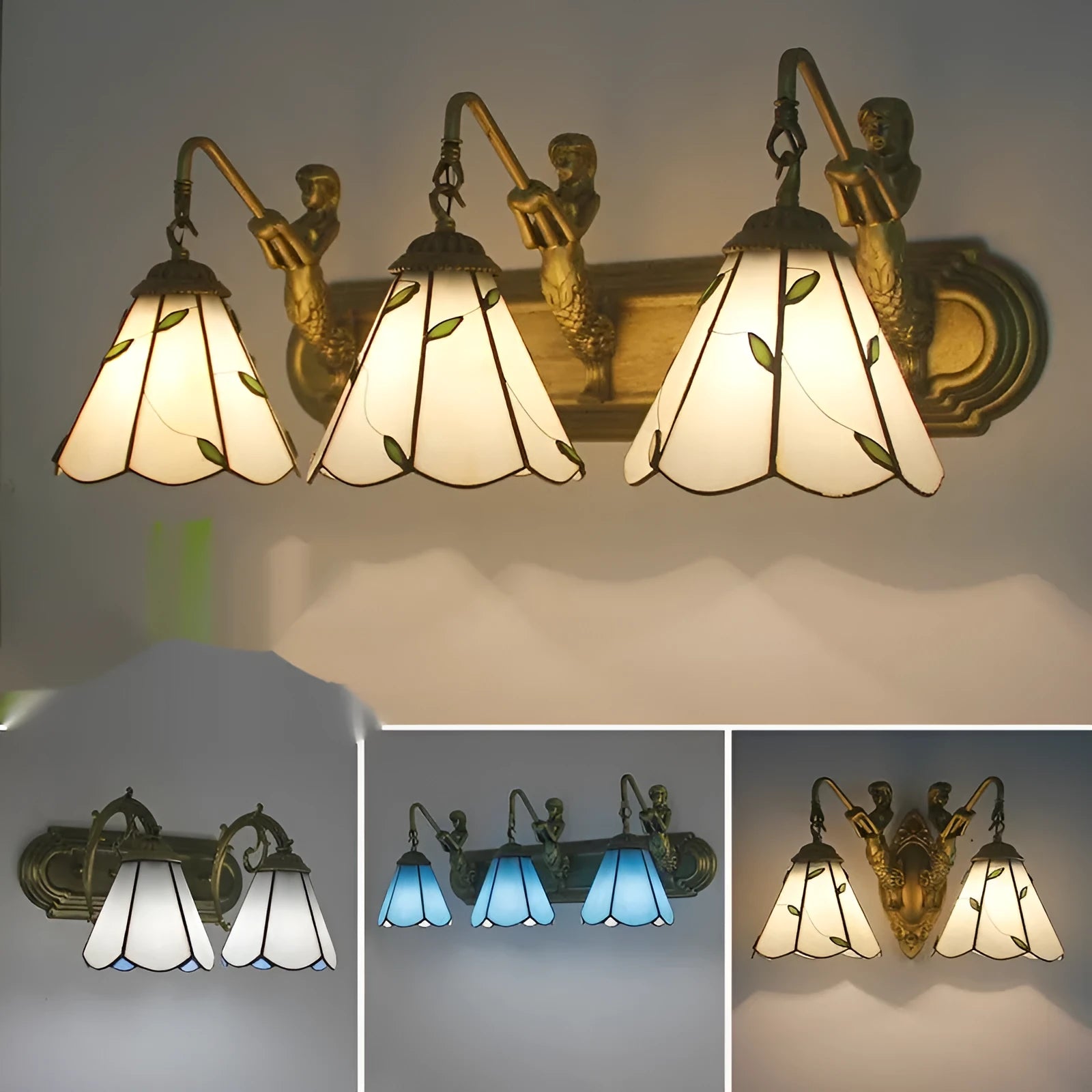 Oval mermaid 6 white bathroom mirror headlight lamp with LED compatibility and wall mount