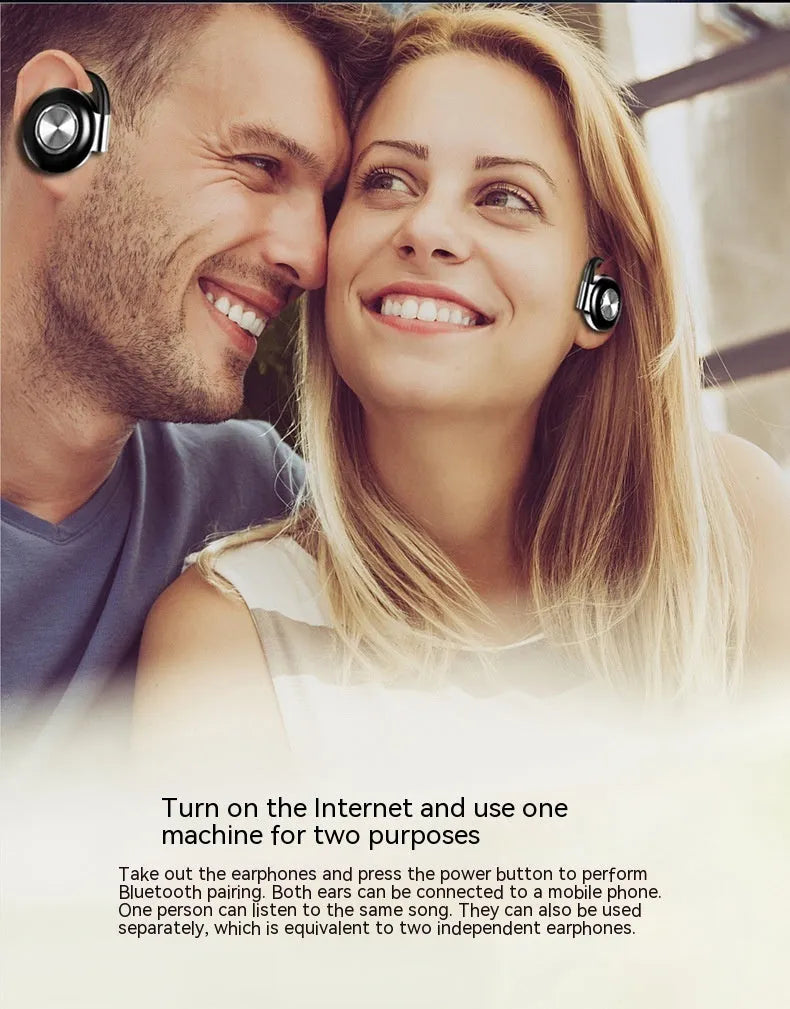 Plastic wireless Bluetooth headset ear-mounted in silver with stereo call and music support