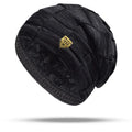 Leisure warm velvet-thick knitted hat in black with plaid pattern, 58-63cm elastic fit, acrylic fibre