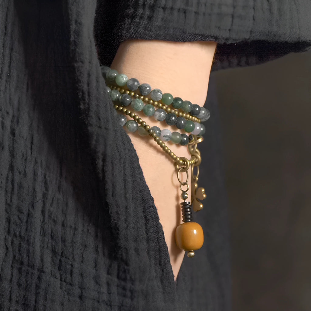 Handcrafted multi-layered ethnic style bracelet for children made from natural crystal or semi-precious stone.