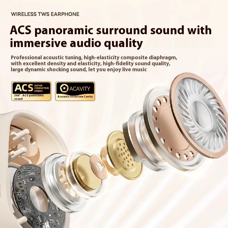 Ear-mounted wireless headphones with digital display screen in black colour option