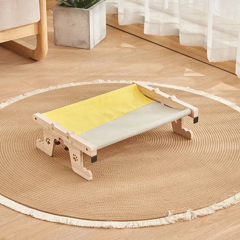 Wooden frame cat hanging hammock bed installed on a window, suitable for cats and small dogs.