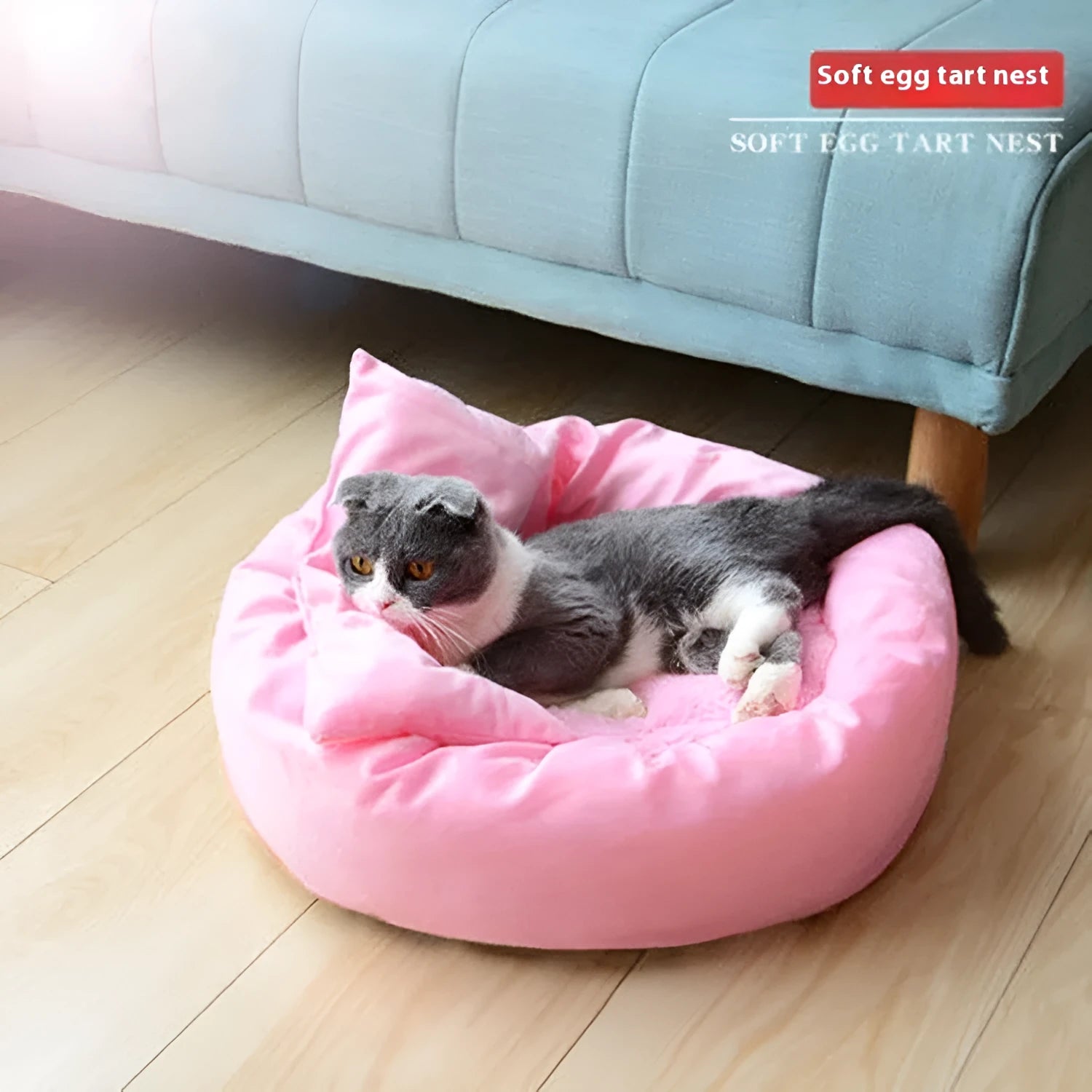 Light grey cotton-filled dog bed for a medium-sized dog with a matching pillow.