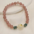 Strawberry quartz blue water emerald round jade pendant bracelet with Chinese design elements