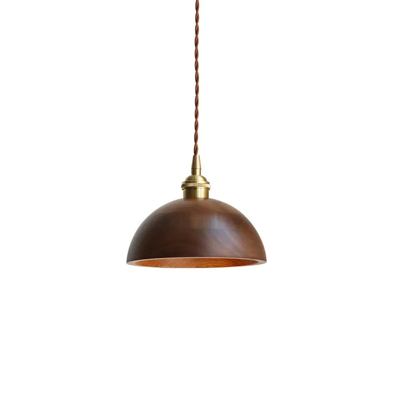 Black walnut and copper single-head droplight chandelier with an E27 lamp holder.