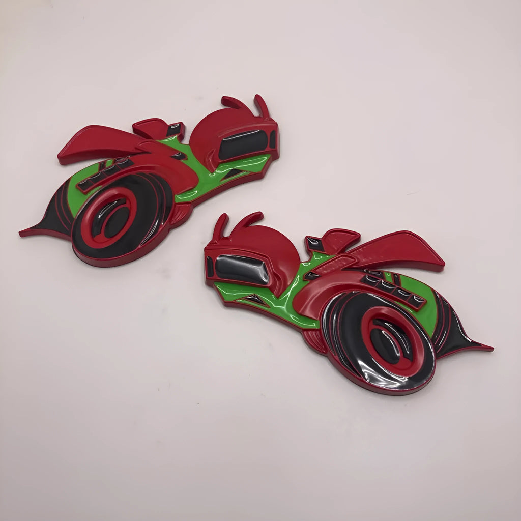 Large zinc alloy Big Bee pattern bumper sticker measuring 11.2 by 6.2 cm in yellow and silver.