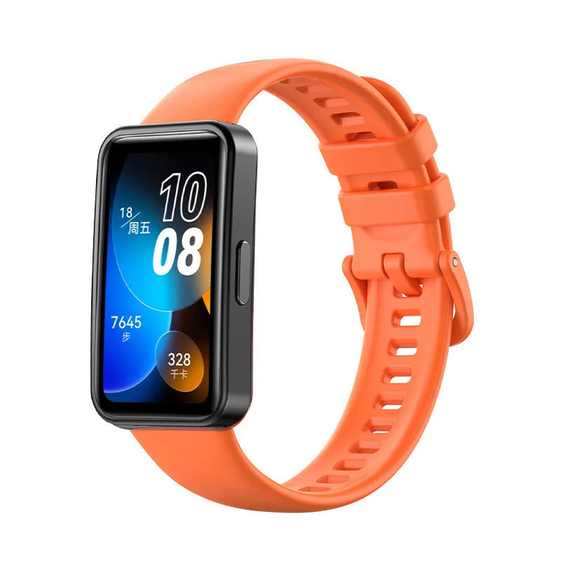 Huawei silicone watch strap in monochrome design on display with eleven colour options