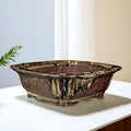 Purple sand handmade antique square colored glaze bonsai flower pot 27x27x9cm