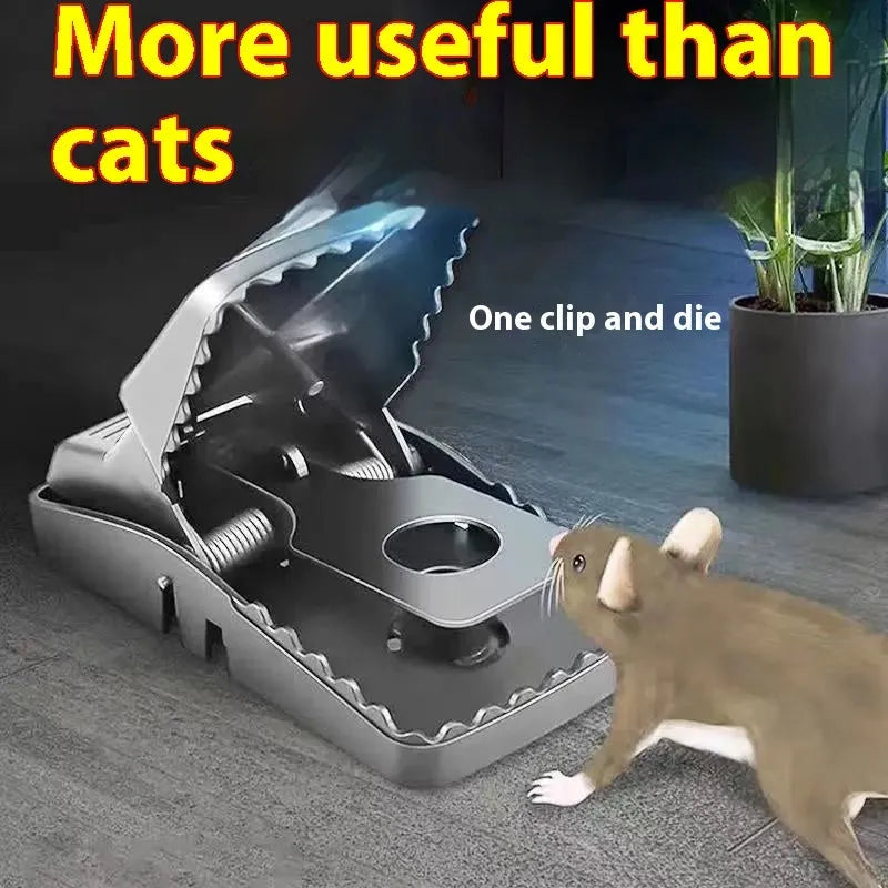 Automatic humane mouse trap cage in metal or plastic, shown in small, medium, and large sizes for indoor use.