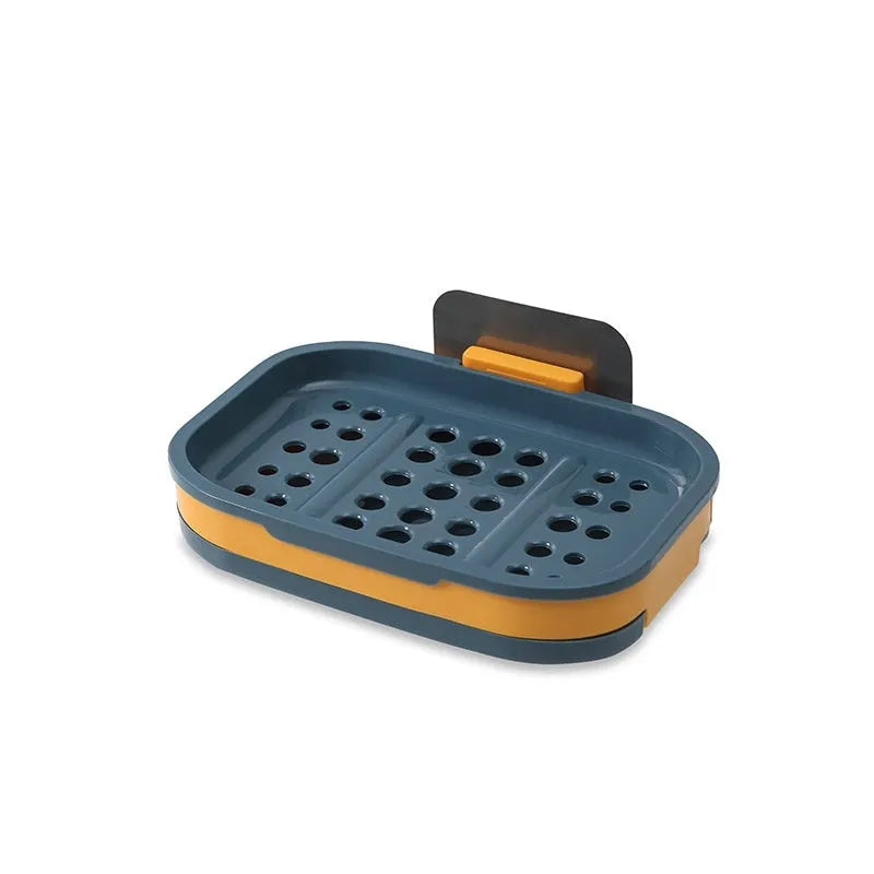 Creative drainage grille bathroom soap rack double-layer PP plastic 13 x 8.5 cm dark green