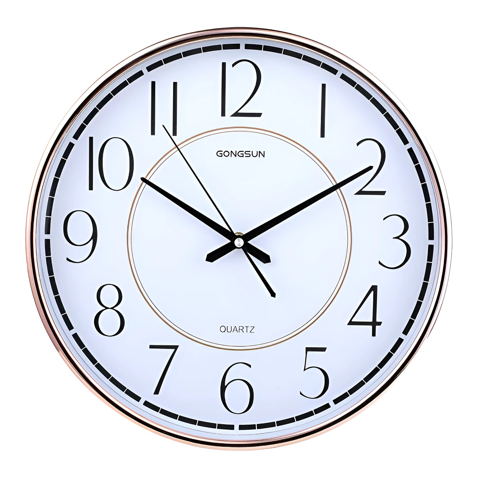 Round wall clock with Nordic design, 14 inch, white dial with black numbers, glass mirror cover