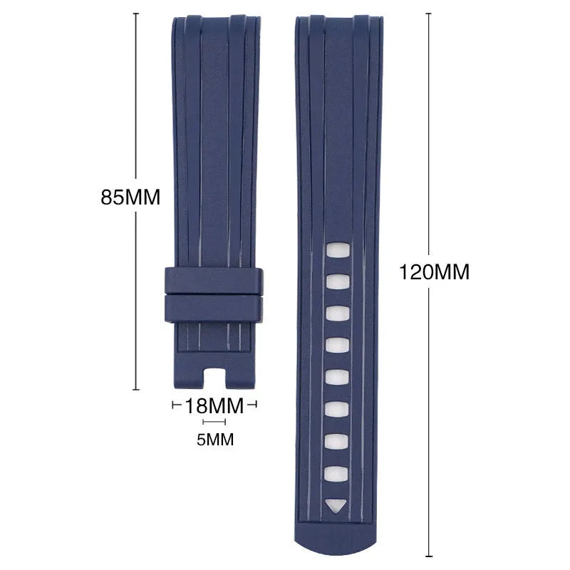 20mm Apple Watch replacement strap in multiple colours with silver buckle, shown fitting a watch.