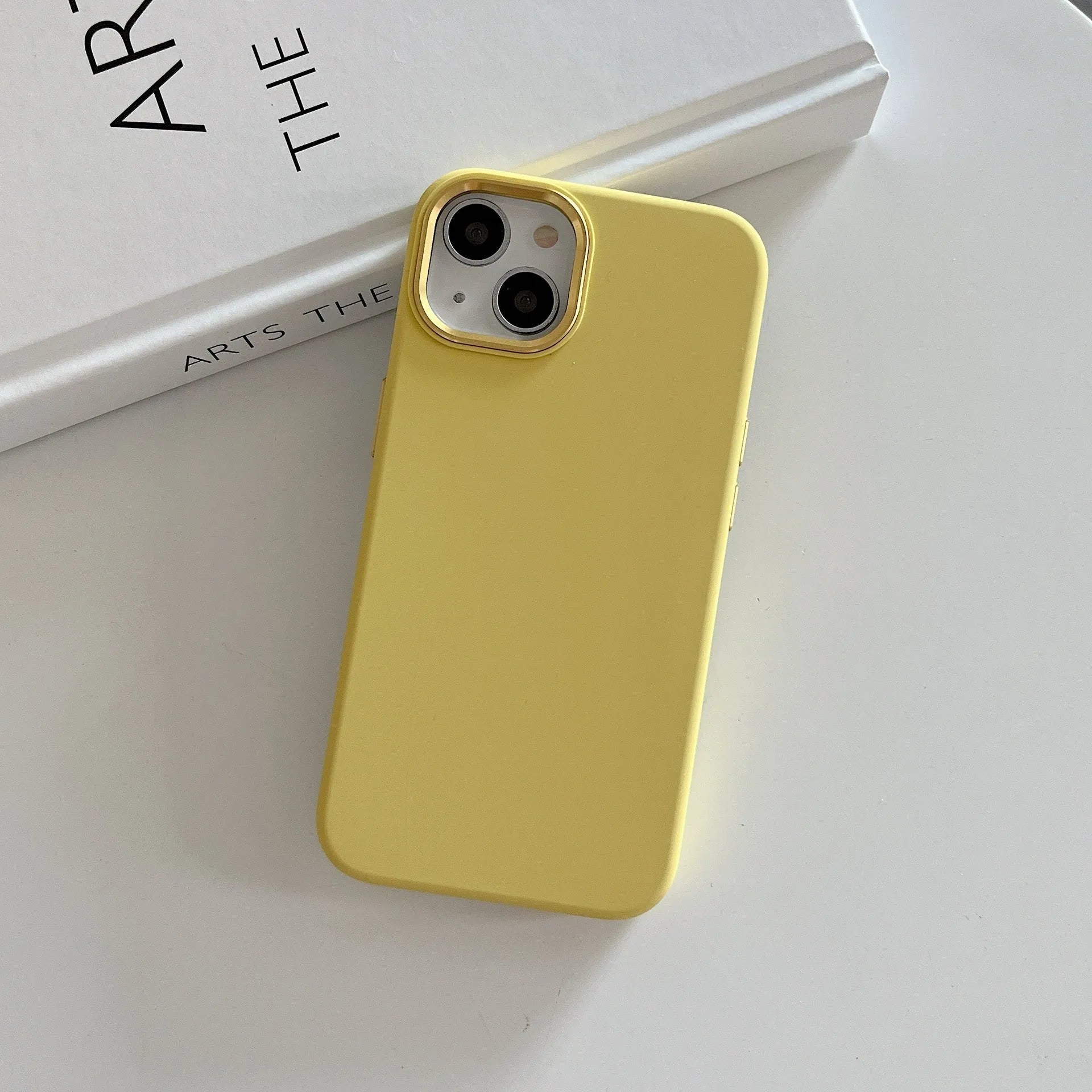 Full-cover liquid silicone metal phone case in Antique White for iPhone 14 Pro Max