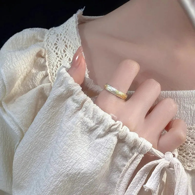 J14 Xiangyun pattern white copper adjustable ring with electroplated silver finish geometric fairy style jewellery