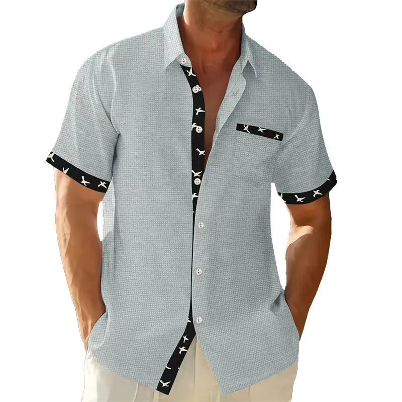Men's loose casual floral cardigan t-shirt shirt in black polyester fibre, front view