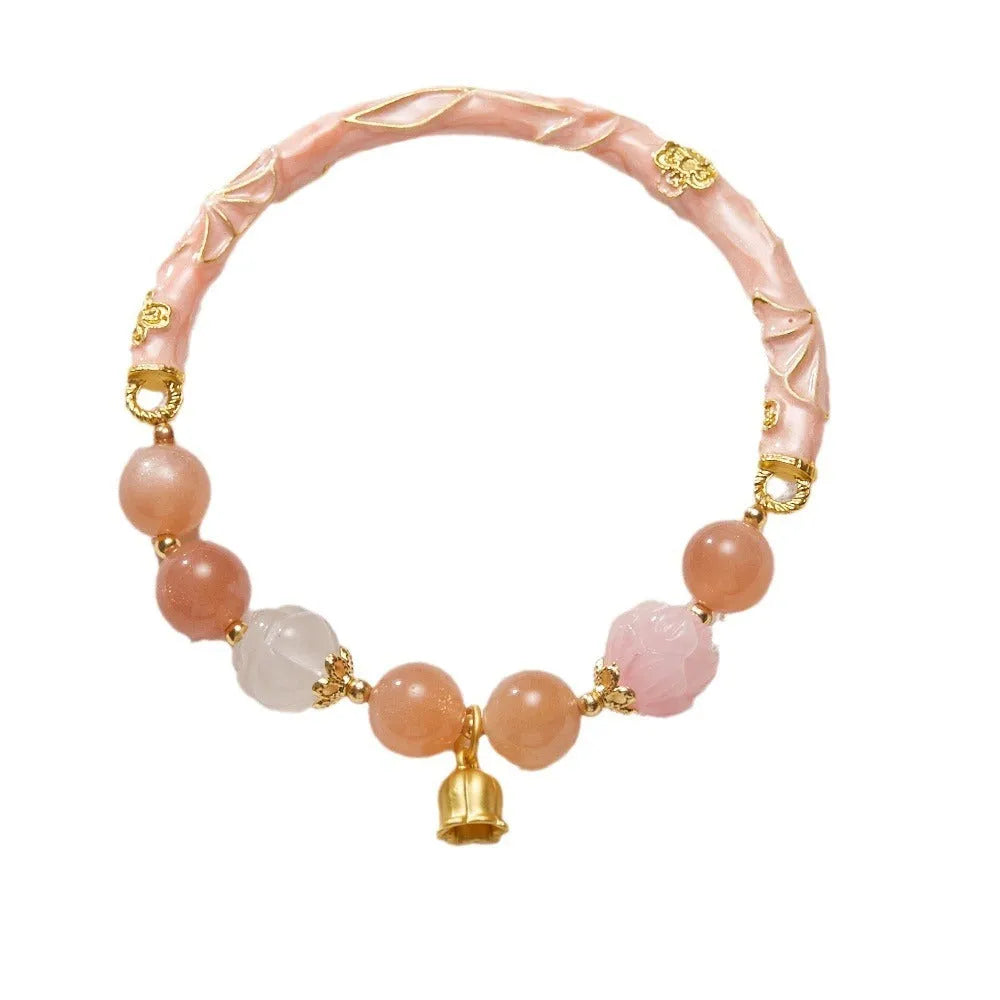 Chinese style handmade jade bracelet with sunstone Lily design in half-life liangyuan colour