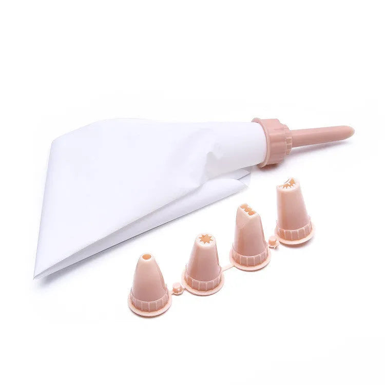 Five-piece cream mounted nozzle set with PP mounting gun and four nozzles in green