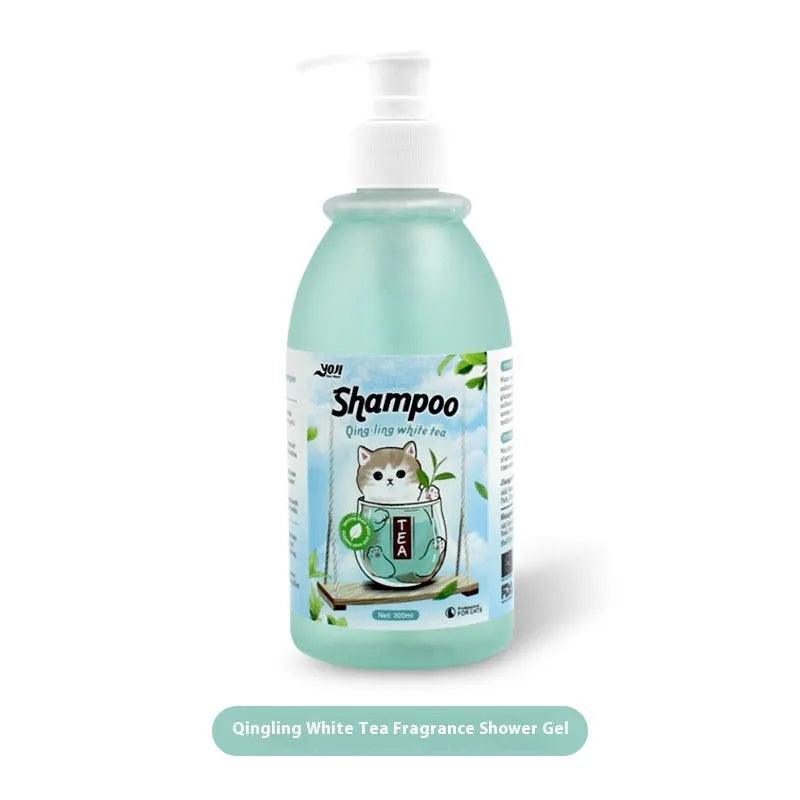Cat Universal Bath Lotion 280ml cat shampoo with anti-mite sterilisation, available in Peach Oolong, Grapefruit Black, and Qingling White Tea